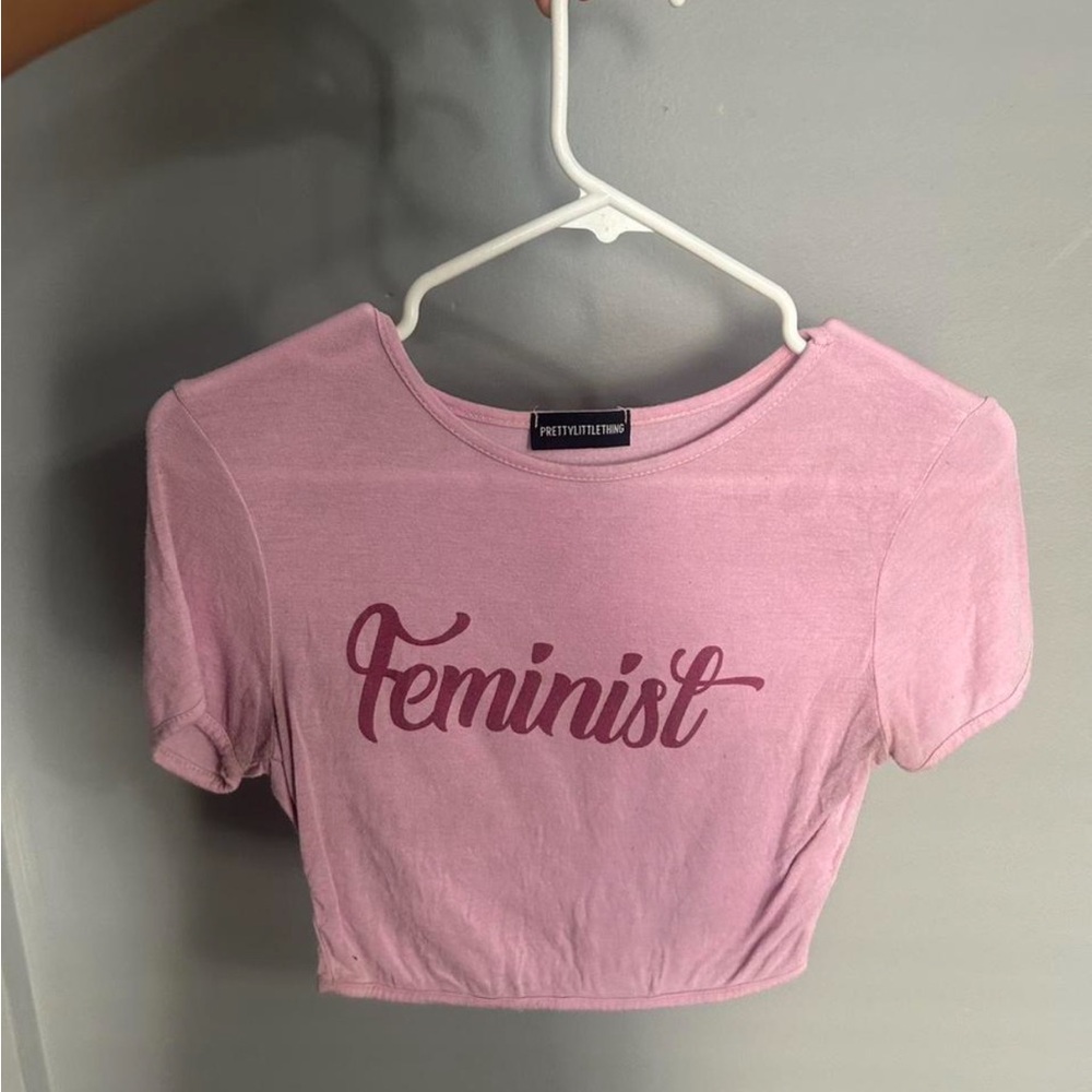 PrettyLittleThing Feminist Pink Crop Top